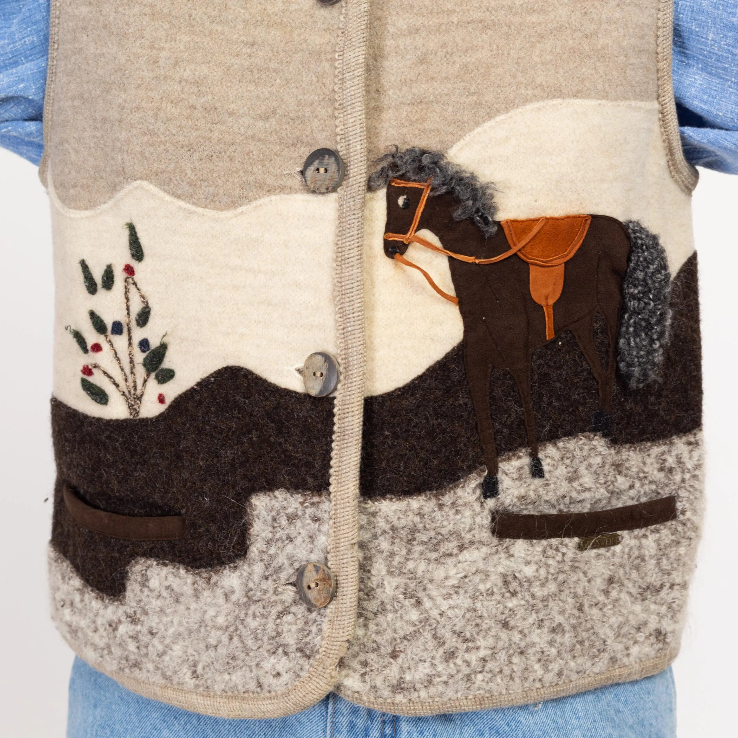 Medium 90s Giesswein Novelty Horse Patchwork Wool Sweater Vest