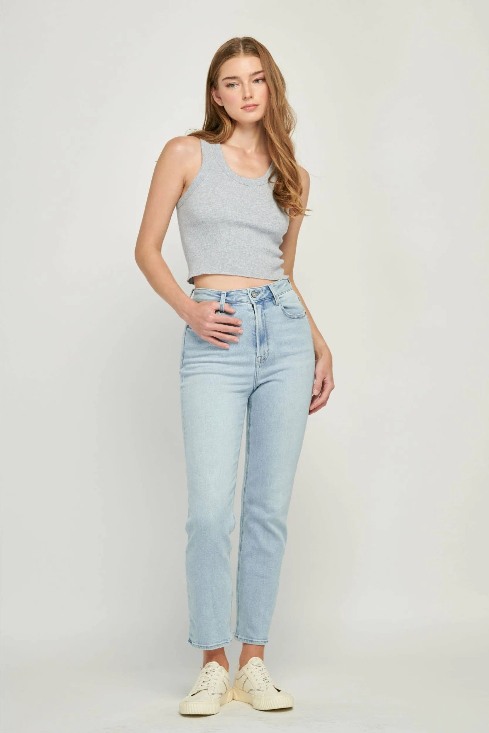 Medium Light Clean Classic Stretch Mom Jean
