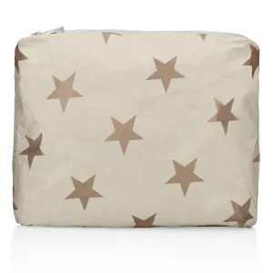 Medium Zipper Pack - Shimmer Beige with Multi Golden Bronze Stars