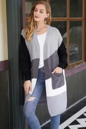 Melange Color Block Pocket Cardigan