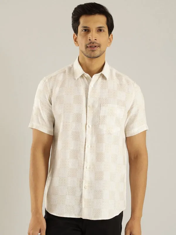 Men Printed Half Sleeve Linen Shirt