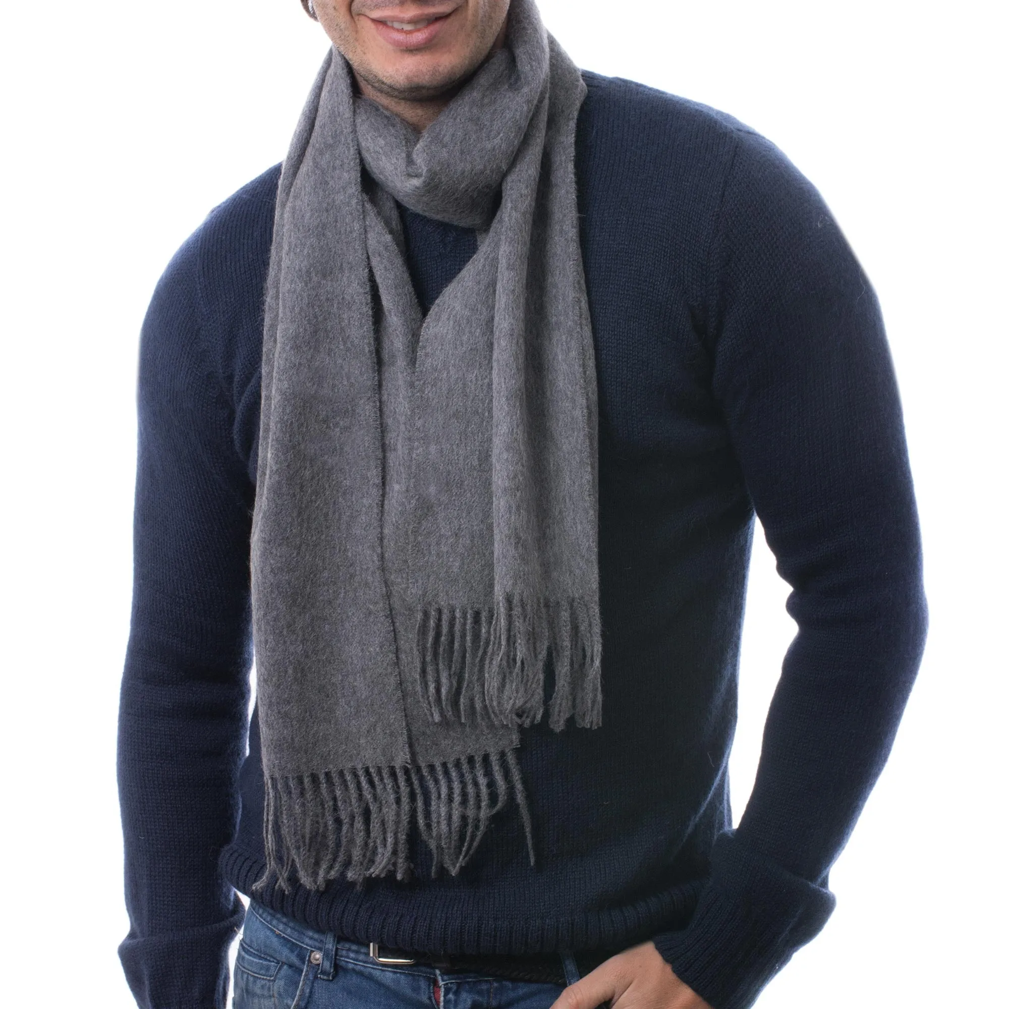 Men's 100% alpaca scarf - Stormy Gray | NOVICA