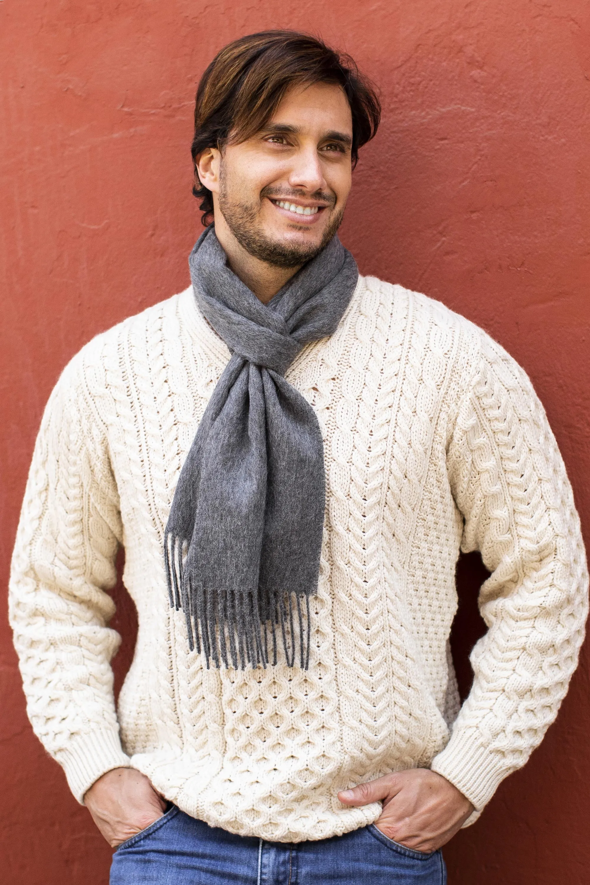 Men's 100% alpaca scarf - Stormy Gray | NOVICA