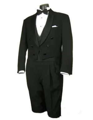 Mens 3pc Vested Classic Tail Tuxedo with Shawl Lapel in Black