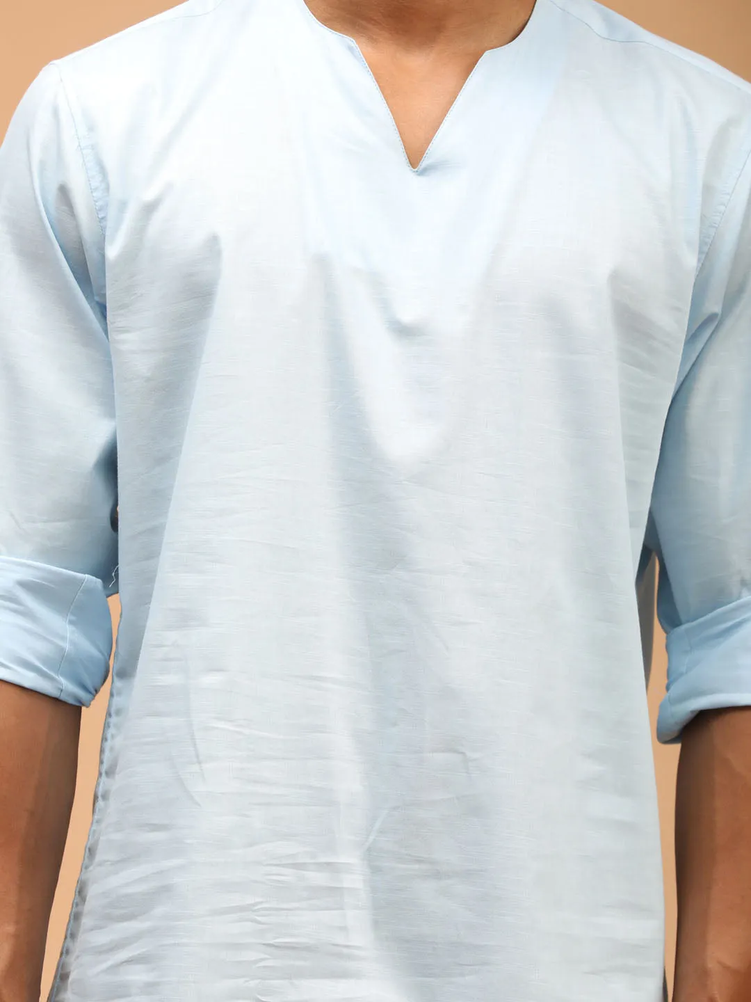 Men's Aqua Cotton Blend Short Kurta - Vastramay