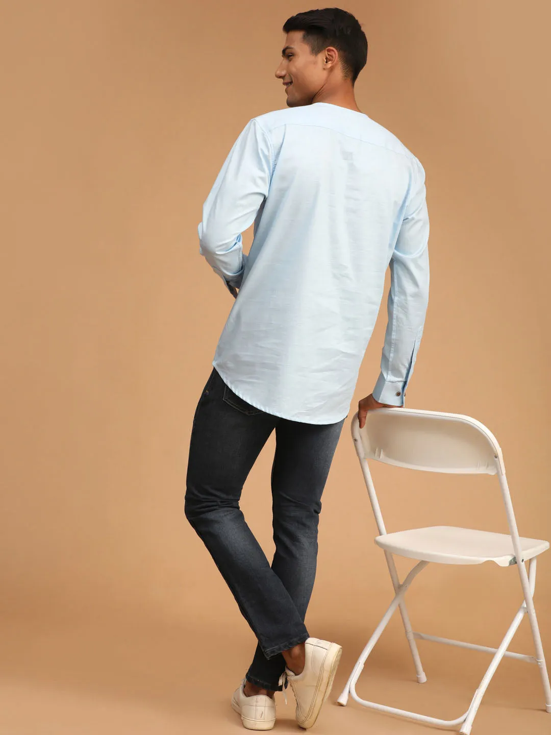 Men's Aqua Cotton Blend Short Kurta - Vastramay