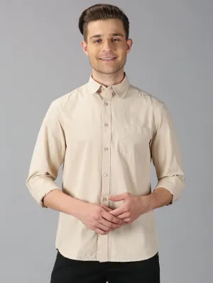MEN'S BEIGE SOLID SLIM FIT SHIRT