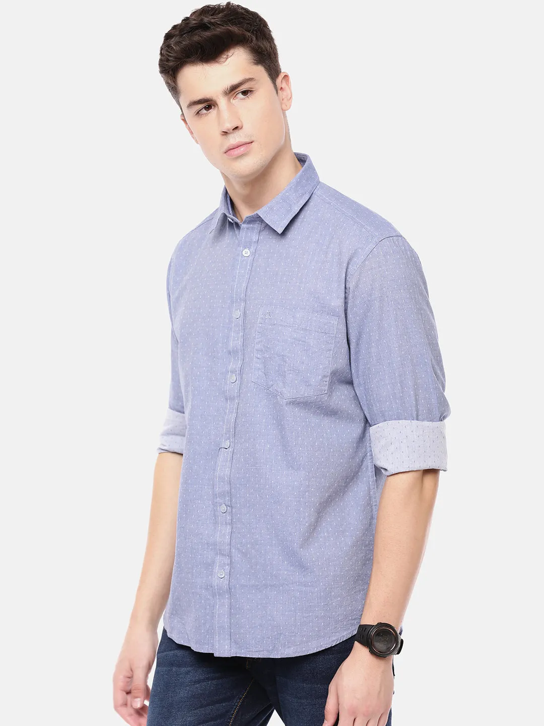 MEN'S BLUE DOBBY SLIM FIT SHIRT