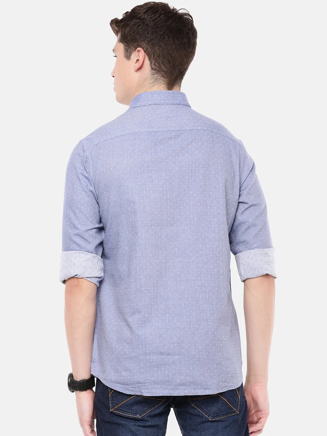 MEN'S BLUE DOBBY SLIM FIT SHIRT