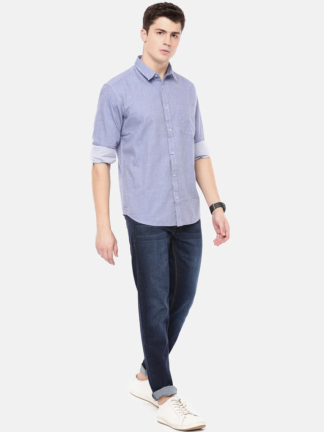 MEN'S BLUE DOBBY SLIM FIT SHIRT