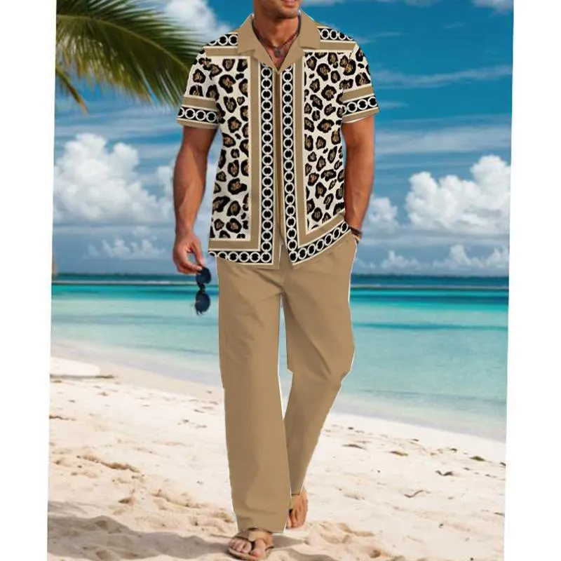 Men's Casual Printed Short Sleeve Shirt Set 25030257YM