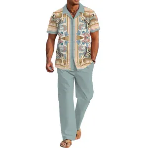 MEN'S CASUAL PRINTED SHORT SLEEVE SHIRT SET 70828216YM