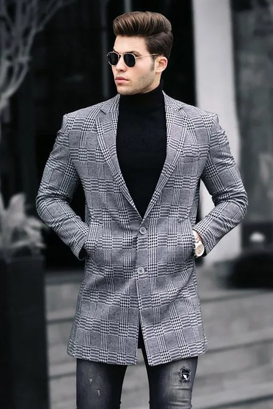 Men's Coat Plaid Cachet Coat European Made by Madmext | 5066