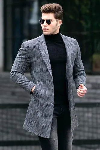 Men's Coat Plaid Cachet Coat European Made by Madmext | 5066