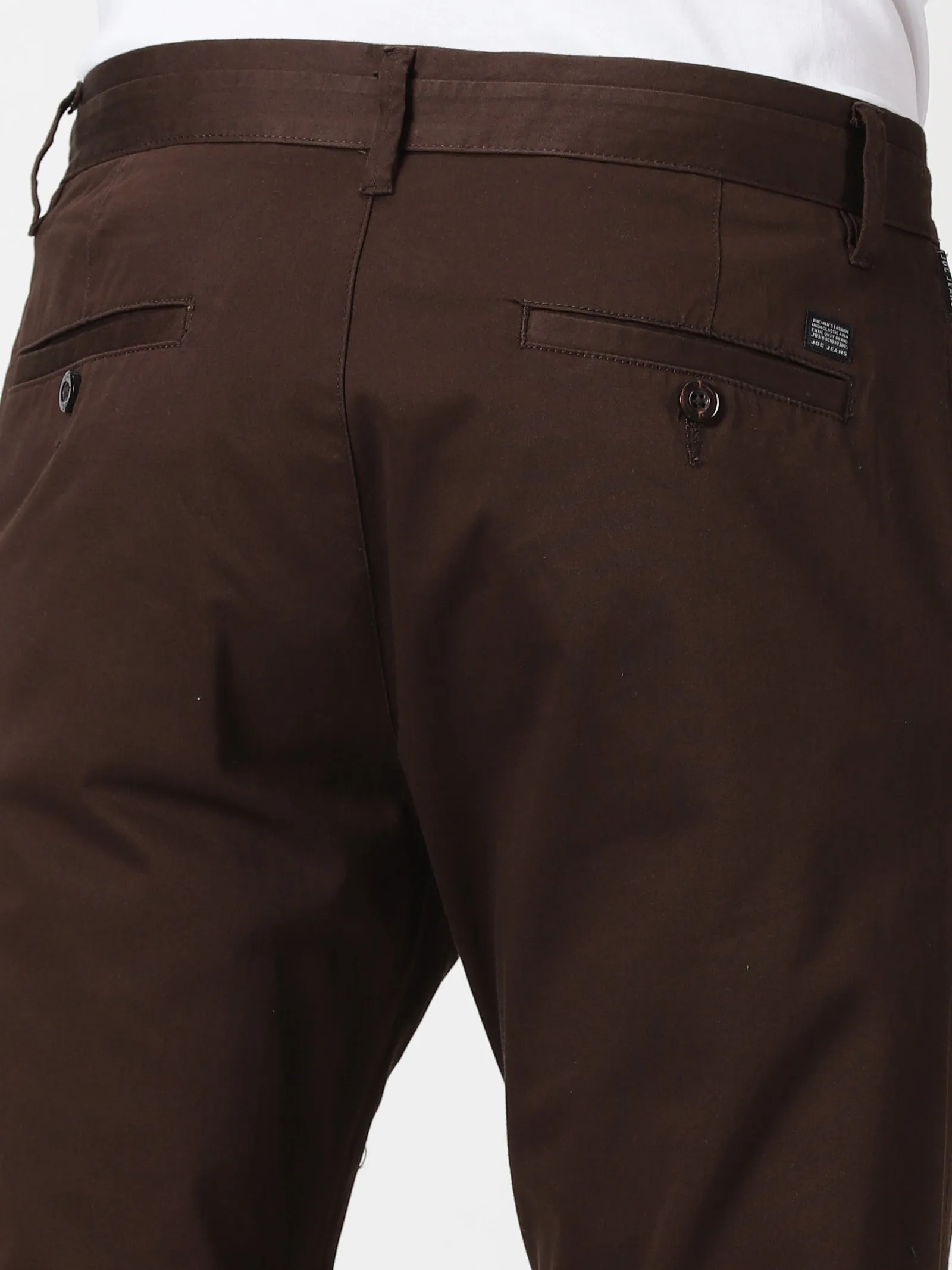 MEN'S COFFEE BROWN SOLID JASON FIT TROUSER