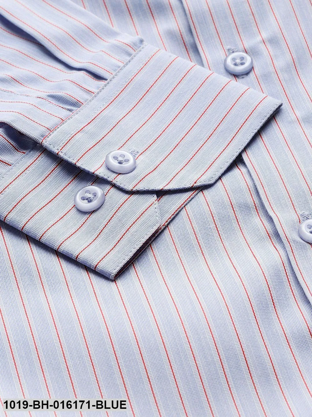 Men's Cotton Blue & Off White Striped Formal Shirt - Sojanya
