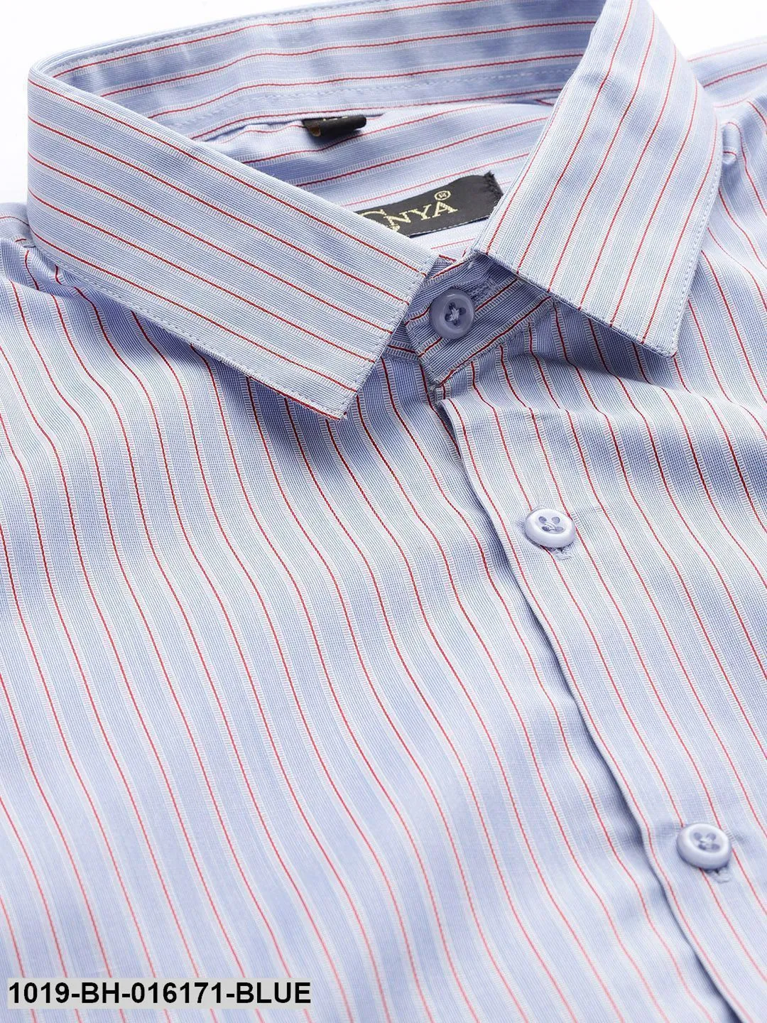Men's Cotton Blue & Off White Striped Formal Shirt - Sojanya
