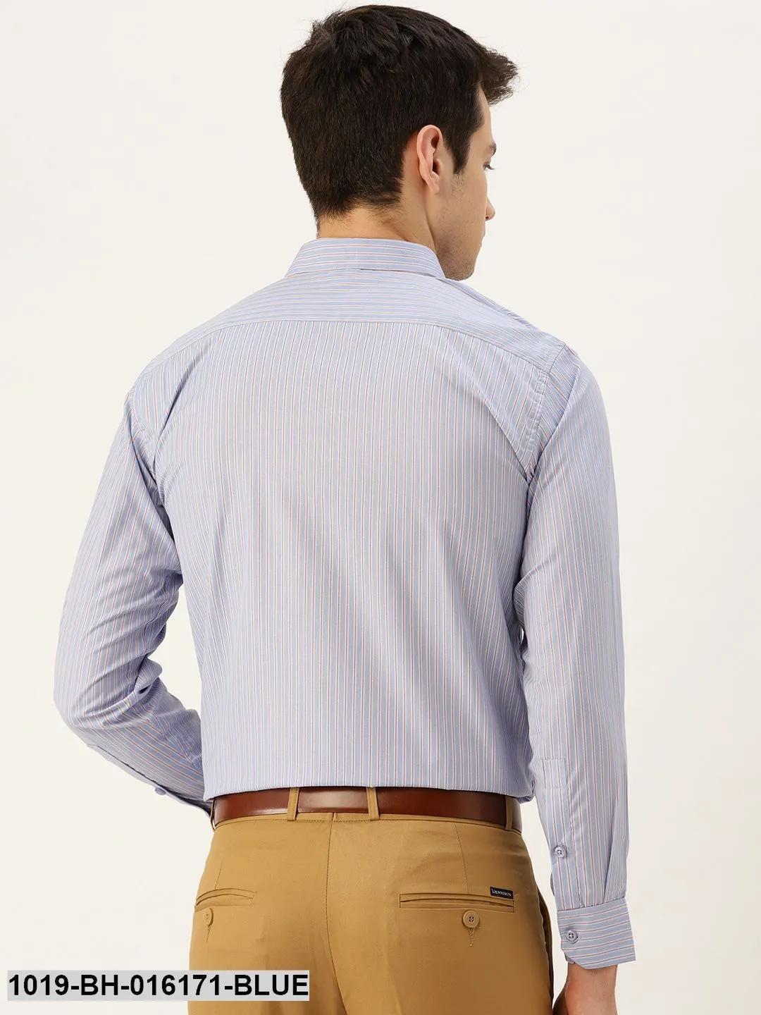 Men's Cotton Blue & Off White Striped Formal Shirt - Sojanya