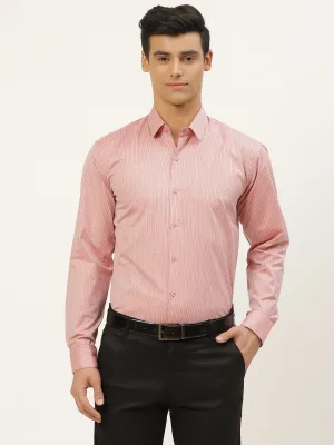 Mens Cotton Peach & Navy Blue Striped Formal Shirt - Sojanya