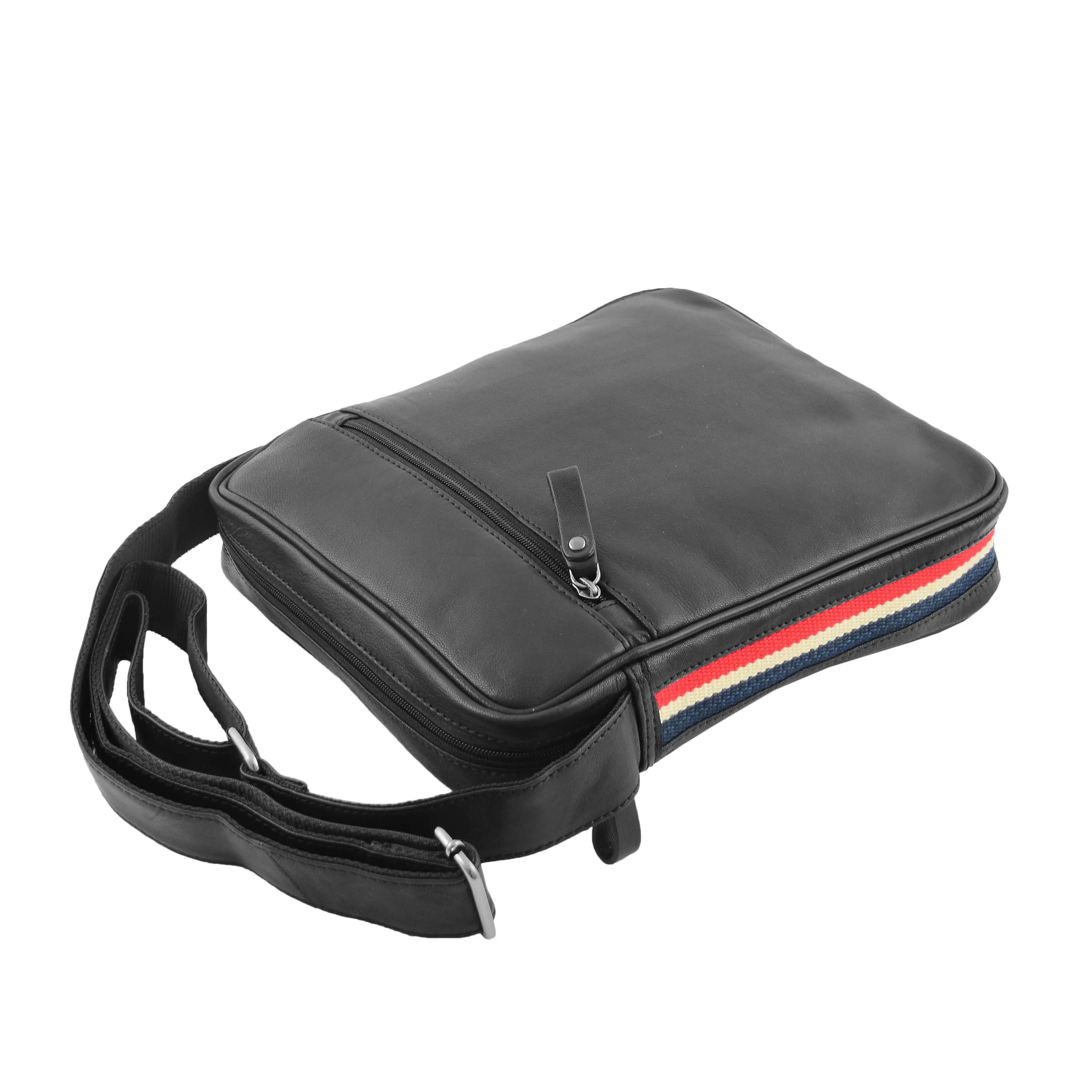 Mens Genuine Leather Messenger Flight Shoulder Bag Organiser Eric Black