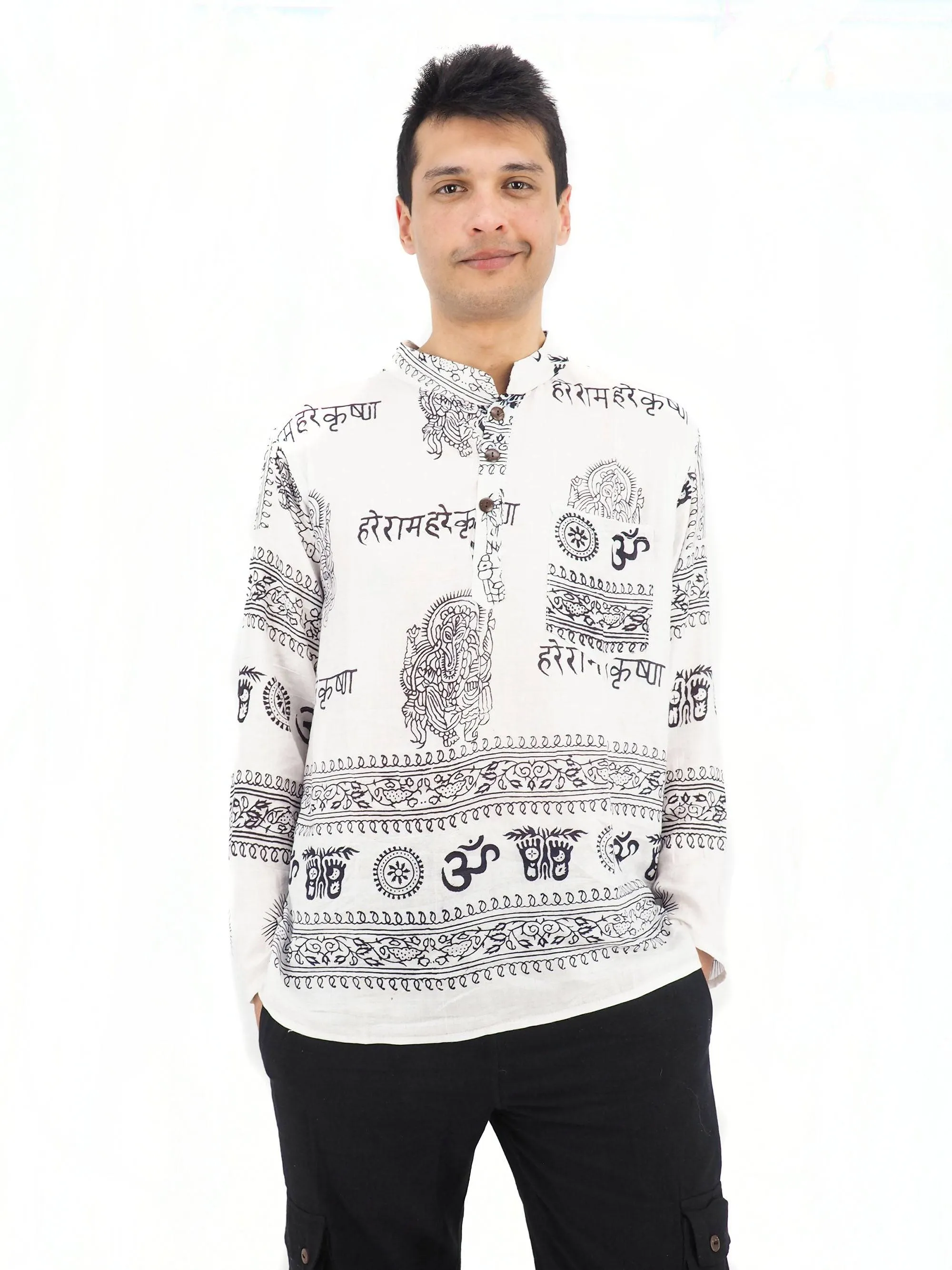 Men's Handmade Casual Boho Hippie Cotton Shirt Size S-M-L-XL White