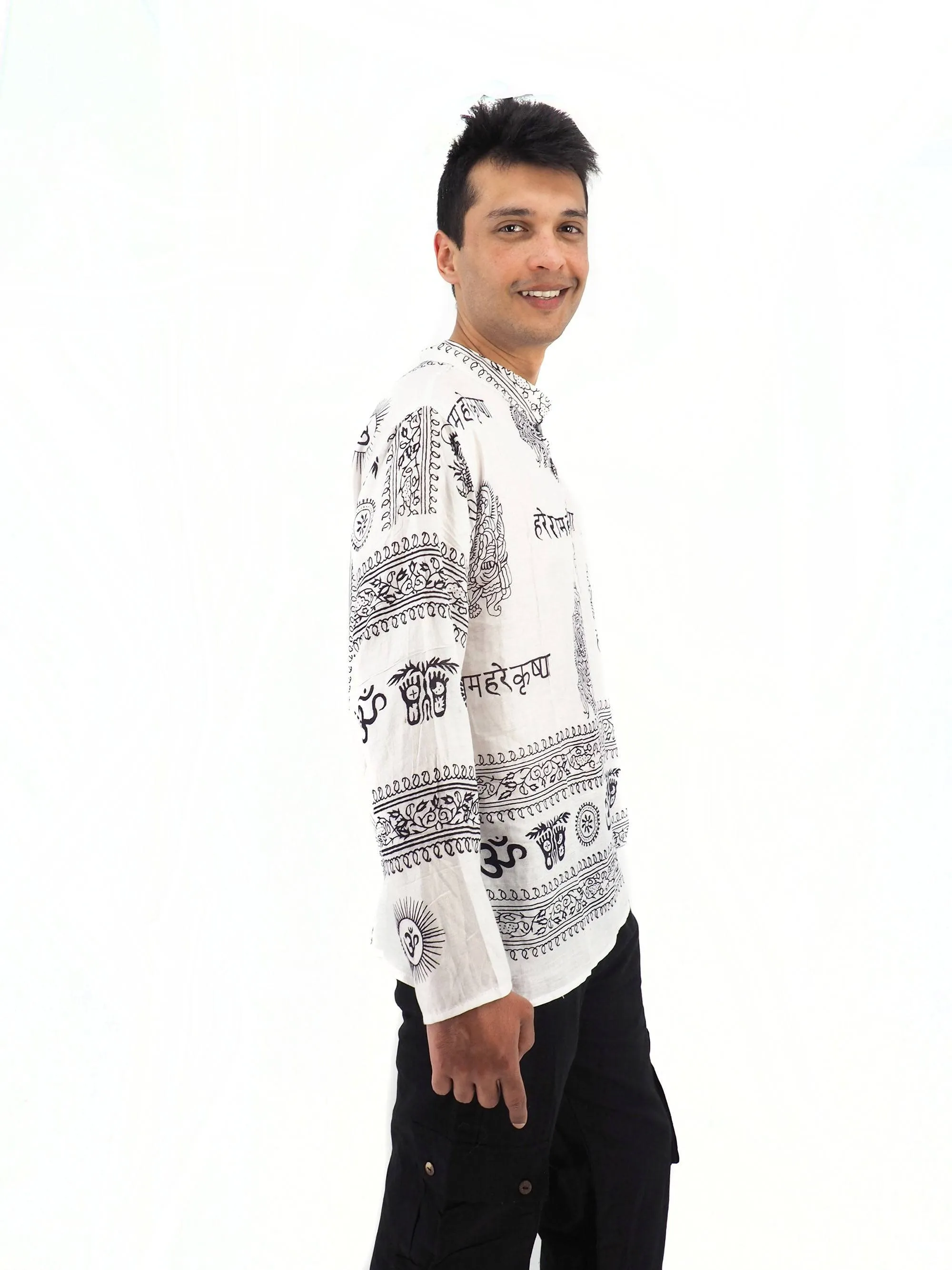 Men's Handmade Casual Boho Hippie Cotton Shirt Size S-M-L-XL White