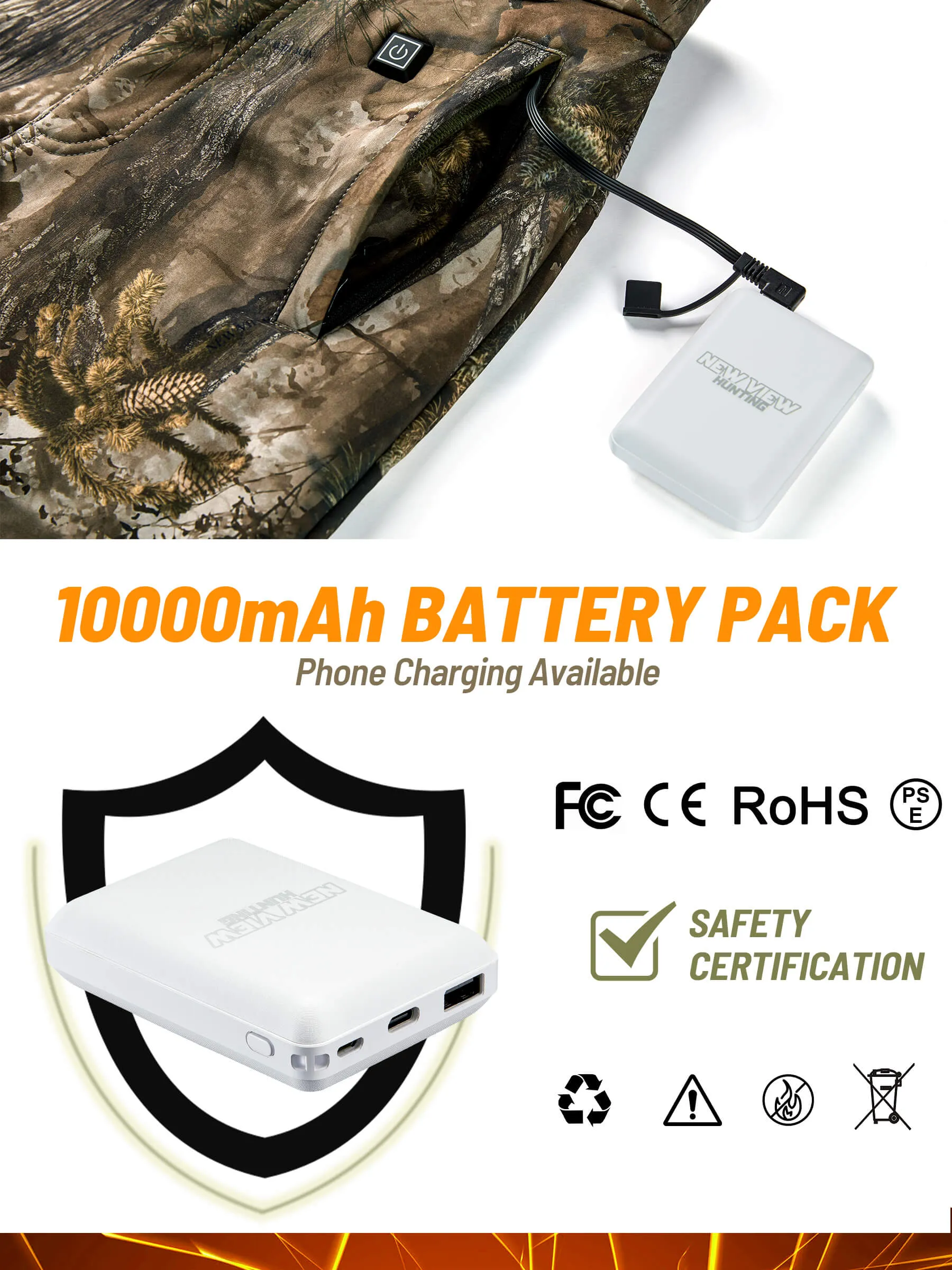 Men's Heated Pants for Hunting, 3 Heating Zones, Power Bank Included
