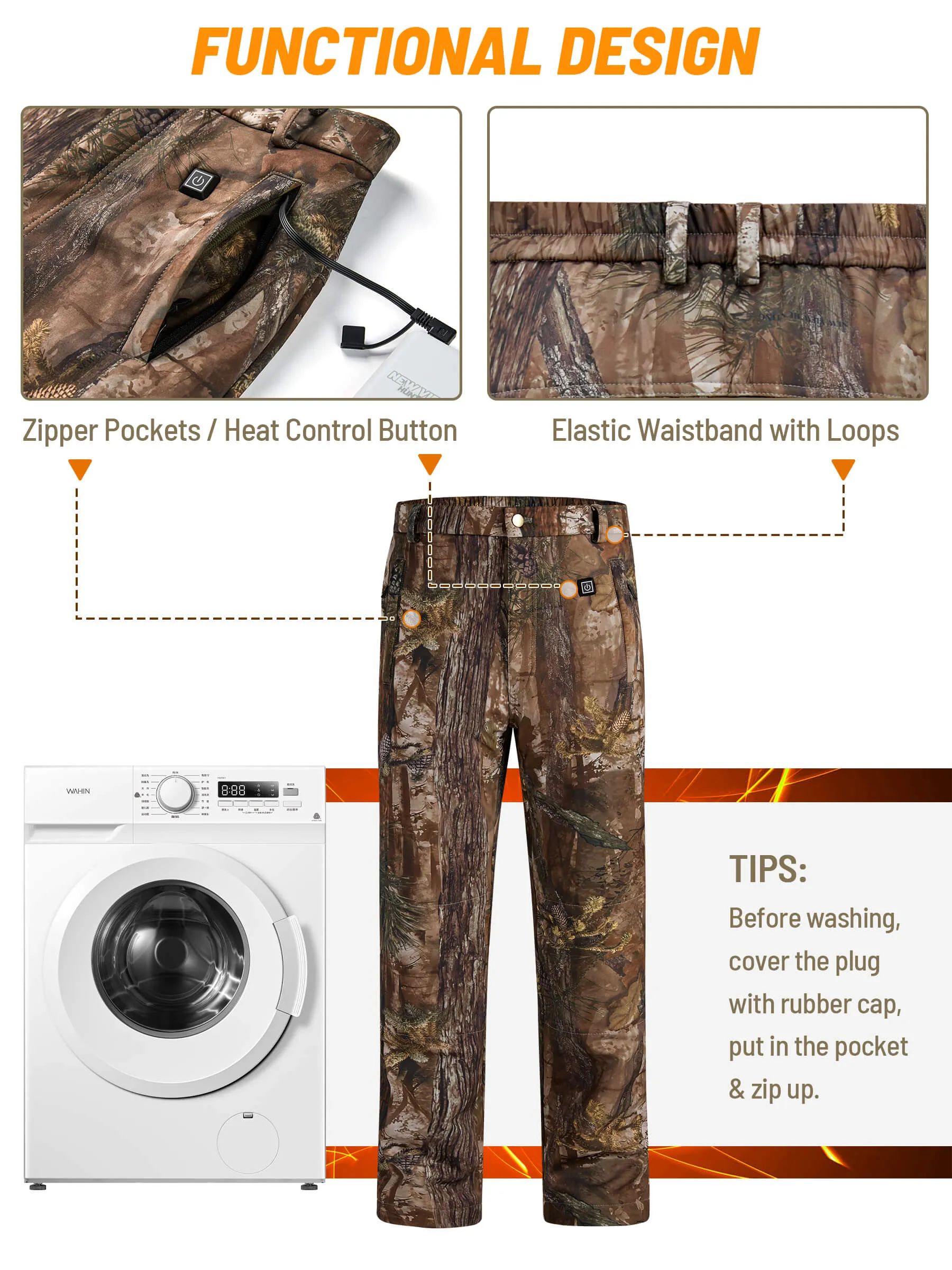 Men's Heated Pants for Hunting, 3 Heating Zones, Power Bank Included