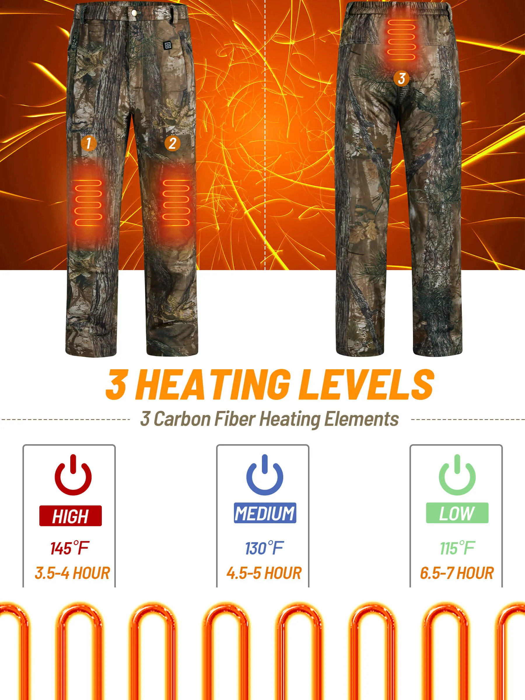 Men's Heated Pants for Hunting, 3 Heating Zones, Power Bank Included
