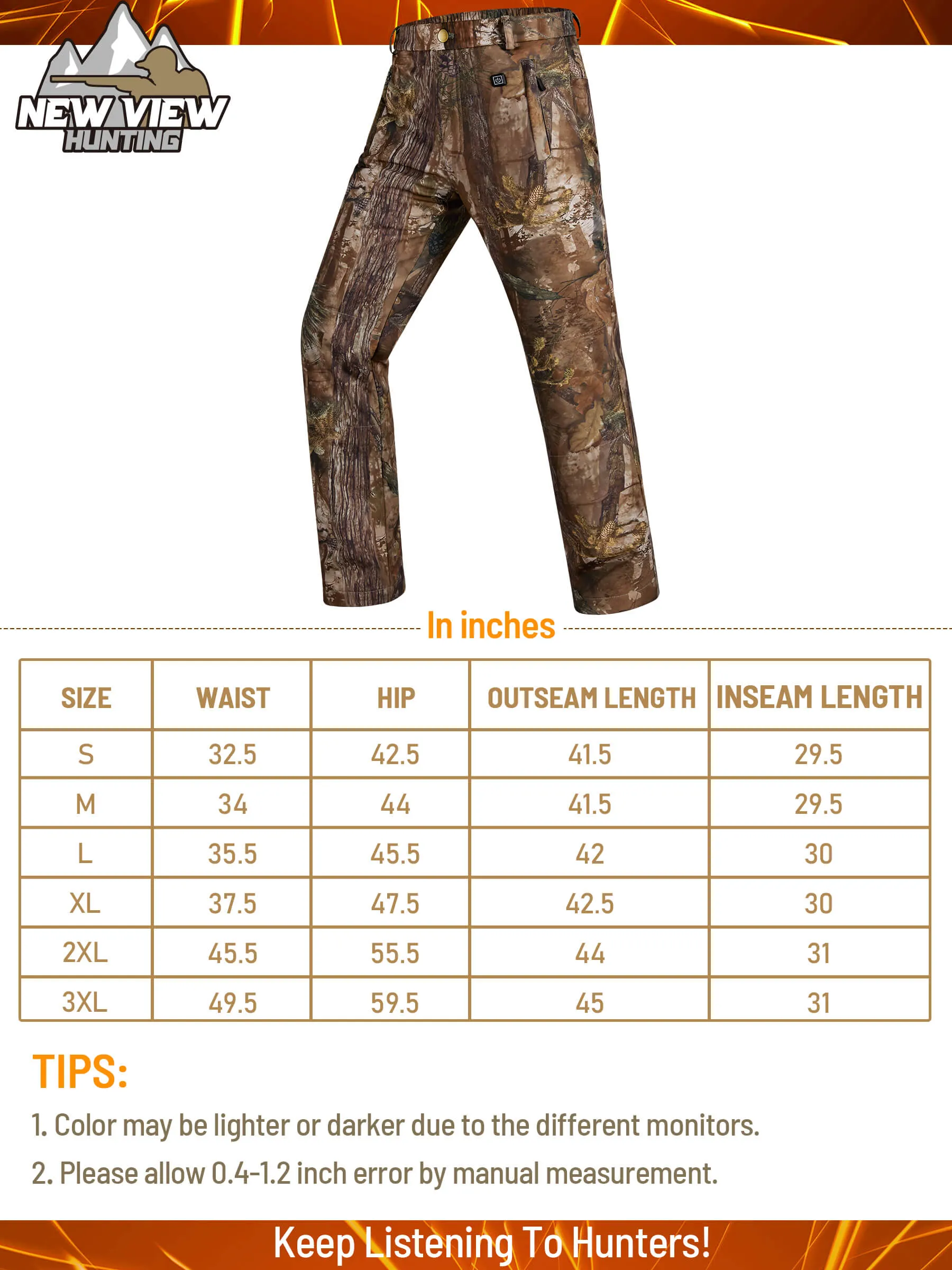Men's Heated Pants for Hunting, 3 Heating Zones, Power Bank Included