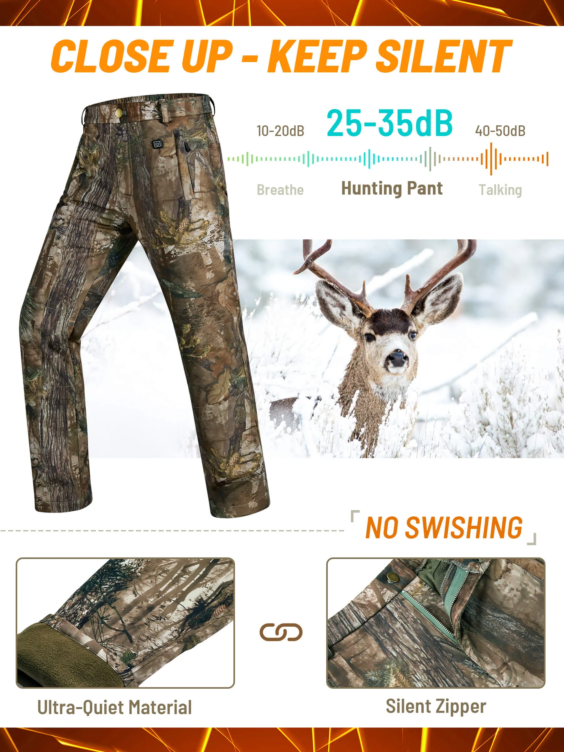 Men's Heated Pants for Hunting, 3 Heating Zones, Power Bank Included