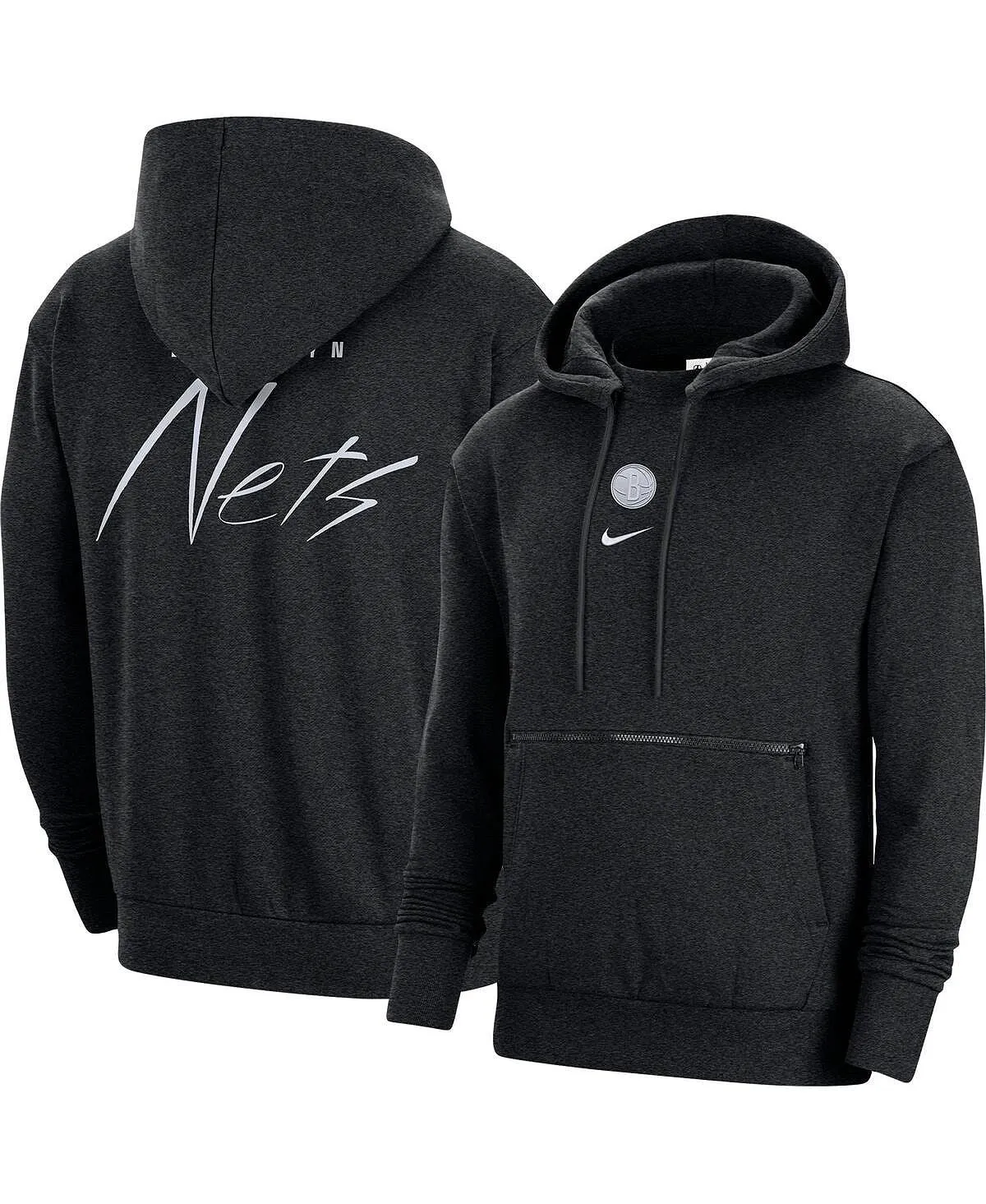 Men's Heather Black Brooklyn Nets Courtside Versus Flight Nike Pullover Hoodie