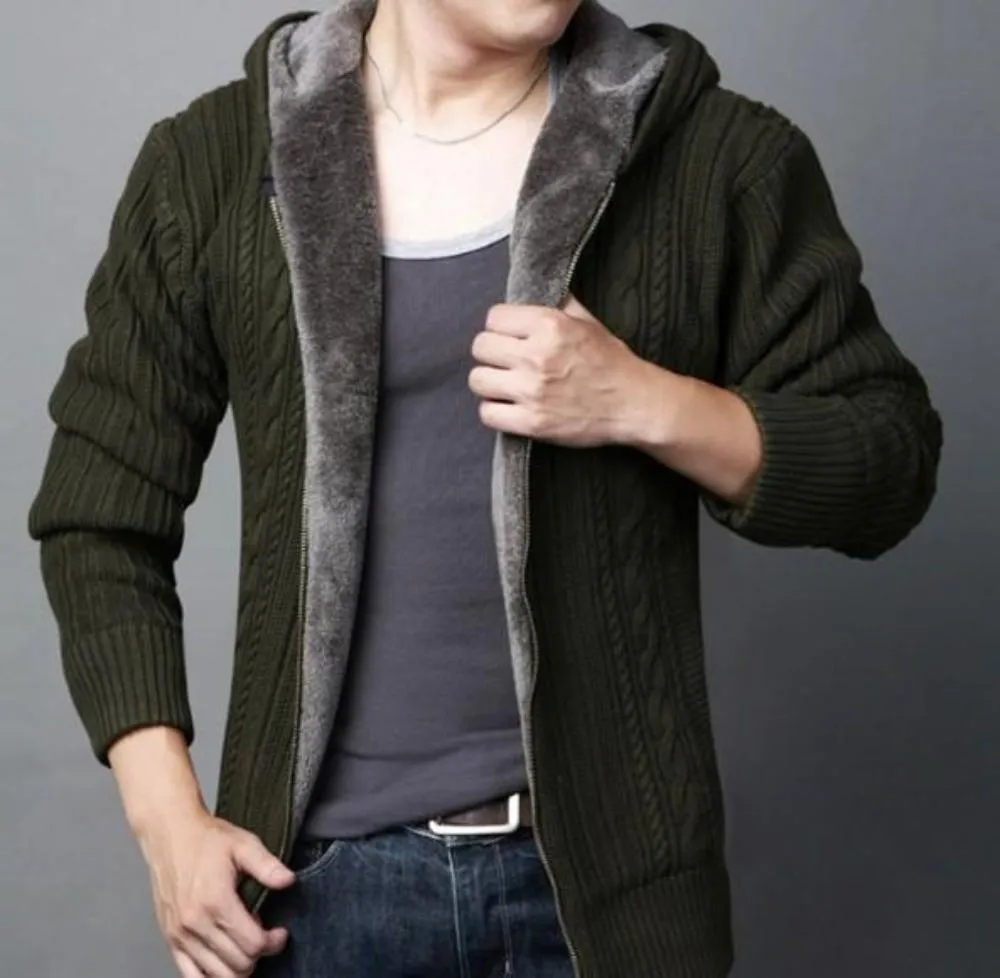 Mens Hooded Cardigan with Inner Layered
