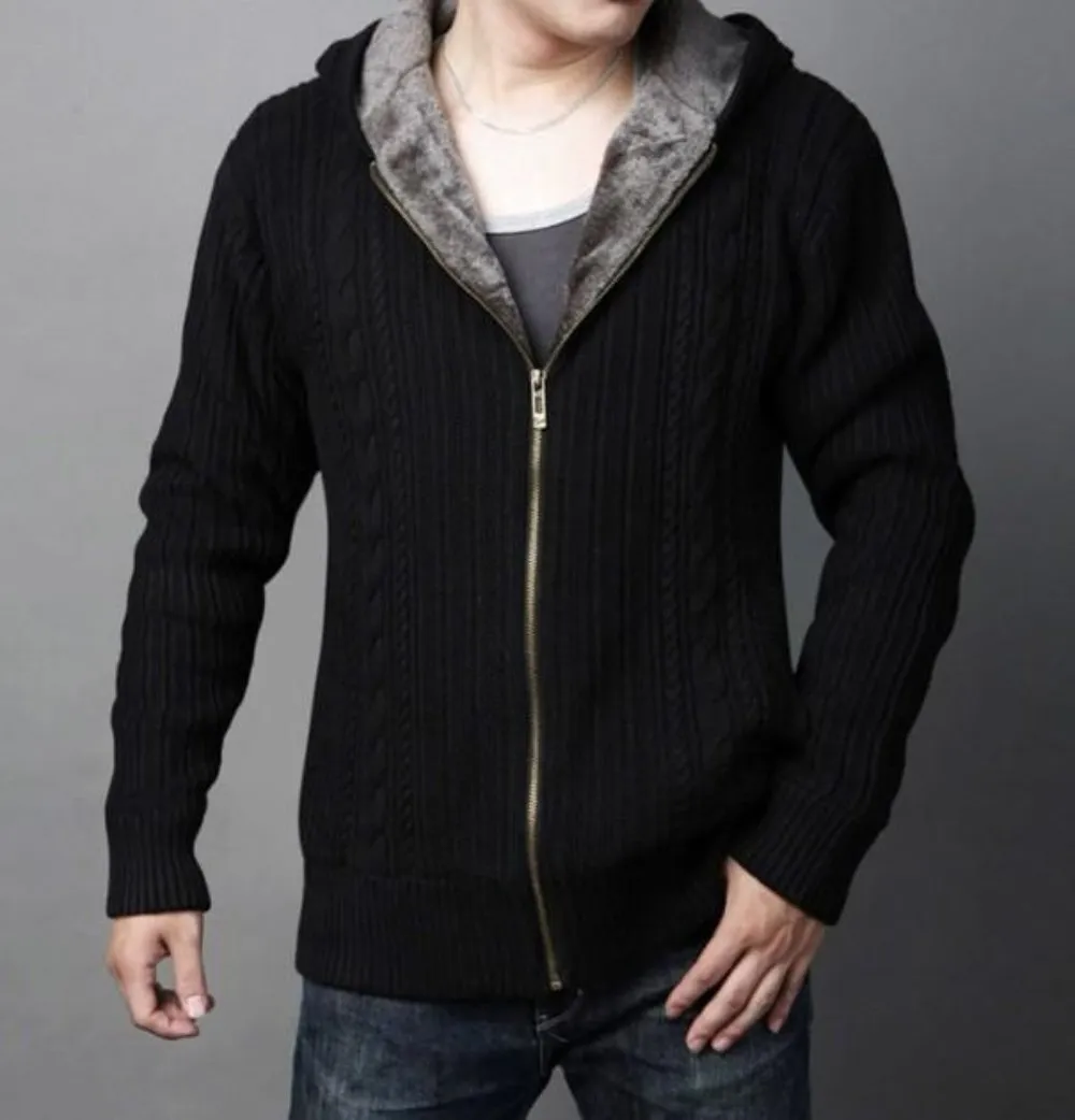Mens Hooded Cardigan with Inner Layered