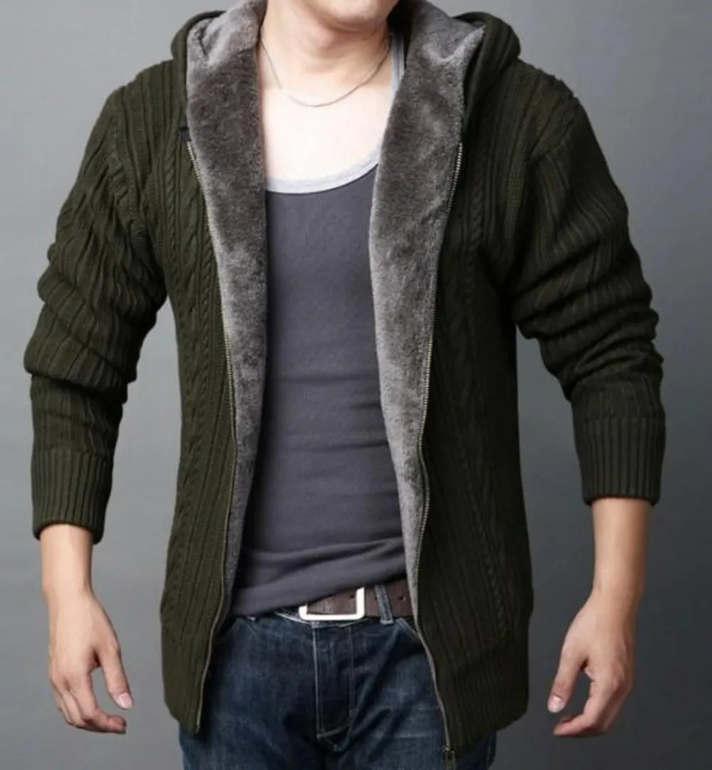 Mens Hooded Cardigan with Inner Layered