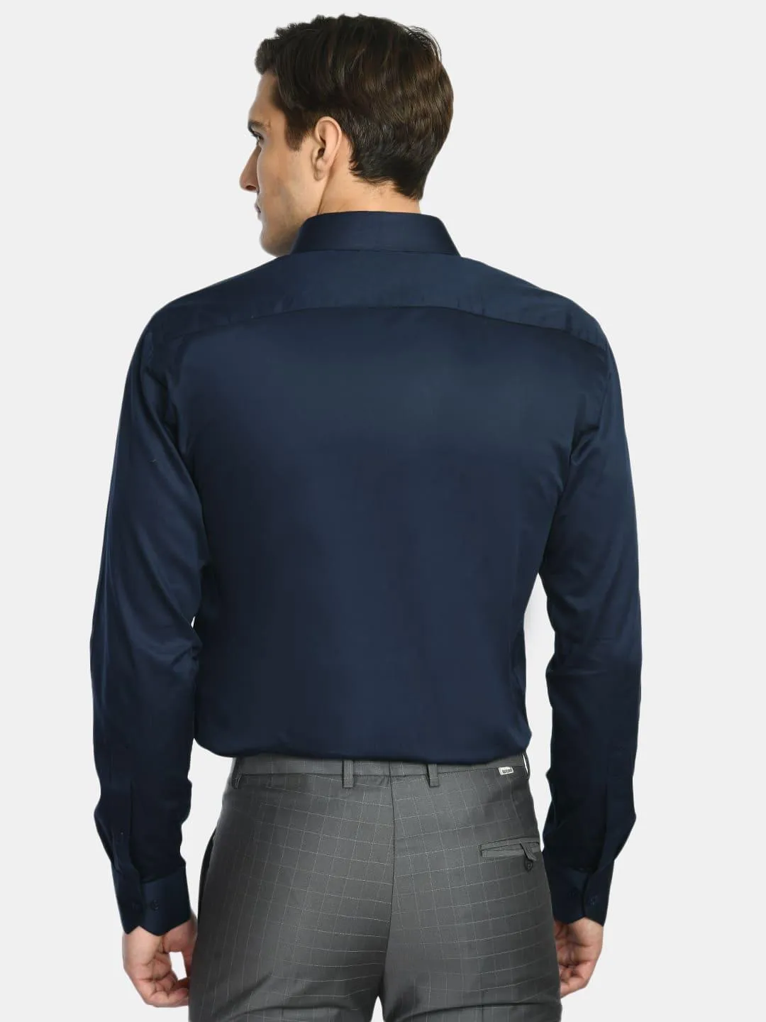 Men's Navy Spread Collar Solid Giza Cotton Formal Shirt