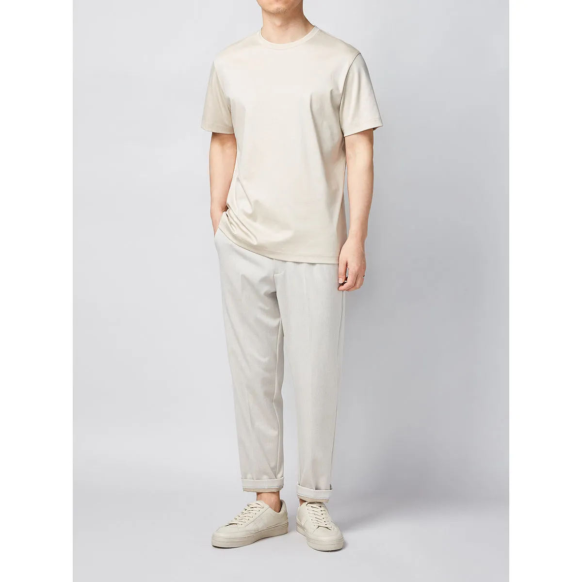 Men's Plain Long-staple Cotton T-Shirt - Lightweight Summer Short-Sleeved T-Shirt
