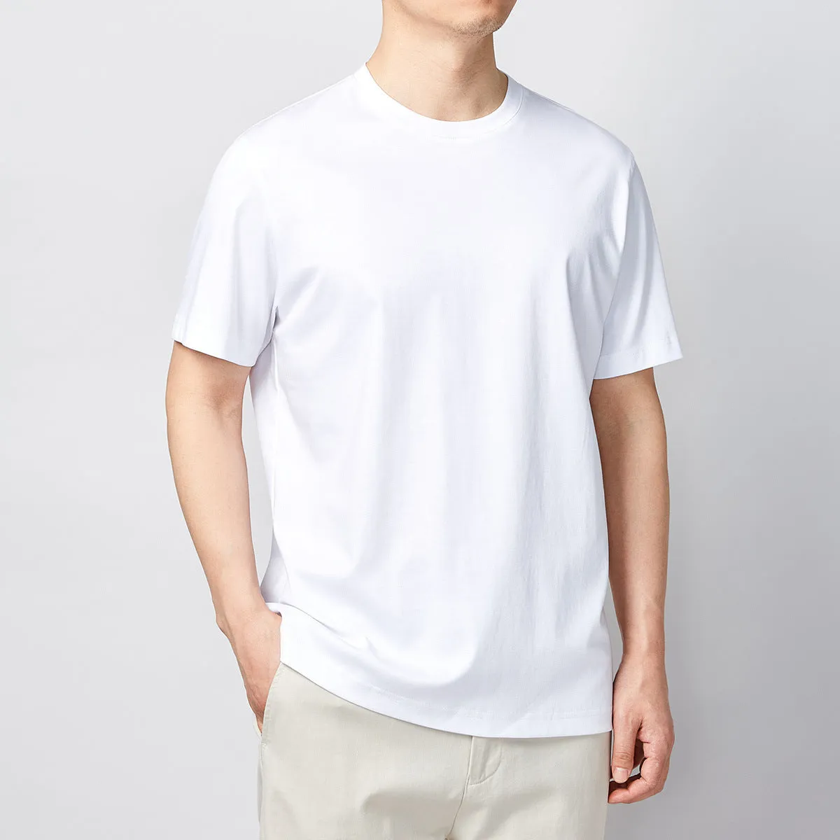 Men's Plain Long-staple Cotton T-Shirt - Lightweight Summer Short-Sleeved T-Shirt