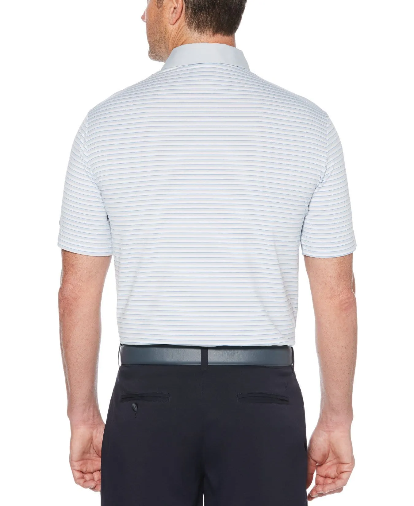 Mens Refined 3-Color Yarn-Dyed Stripe Golf Polo