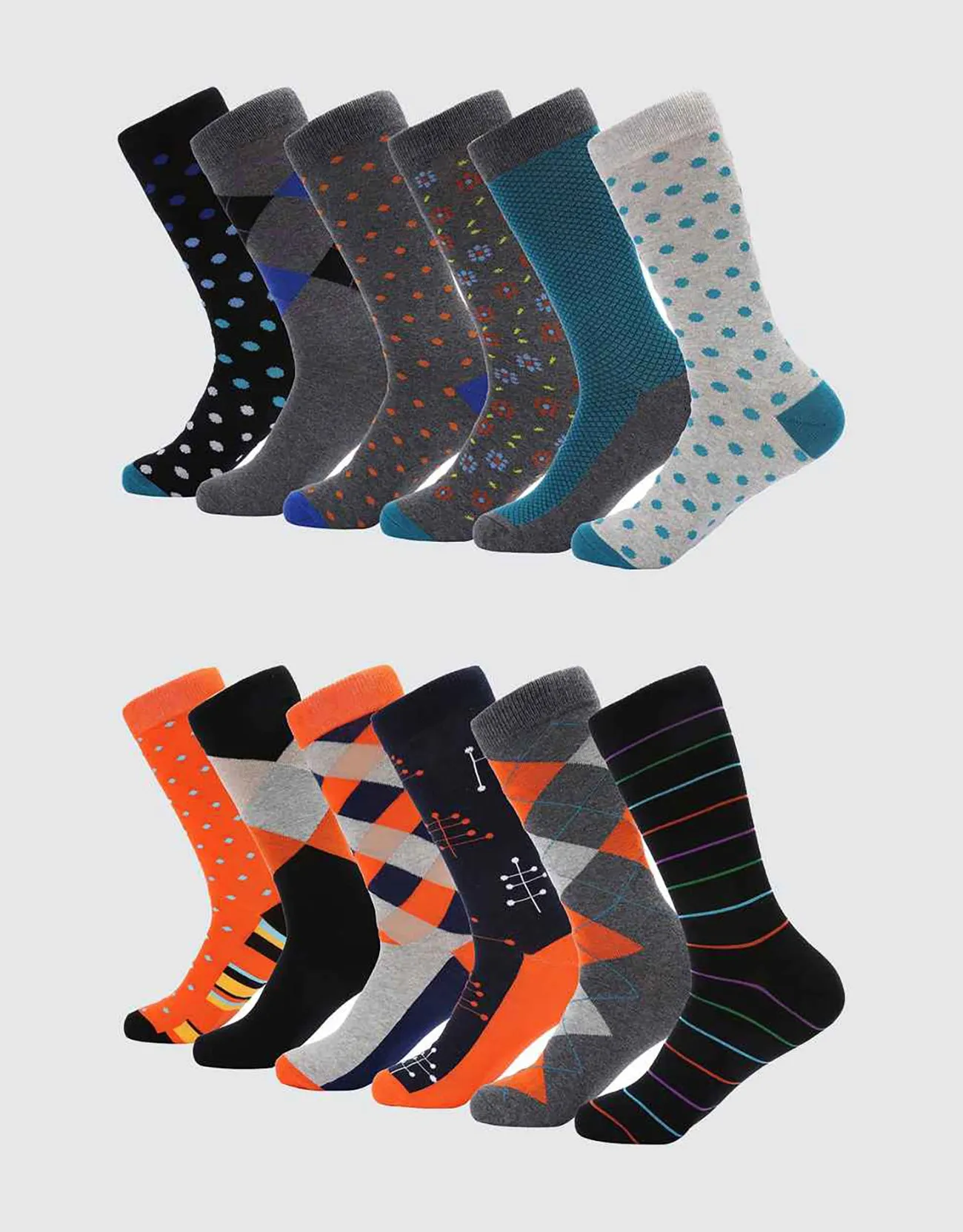 Men's Retro Collection Dress Socks 12 Pack