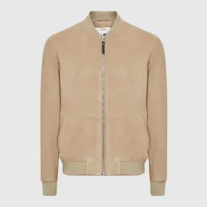 Men's Slim-Fit Brown Suede Leather Bomber Jacket