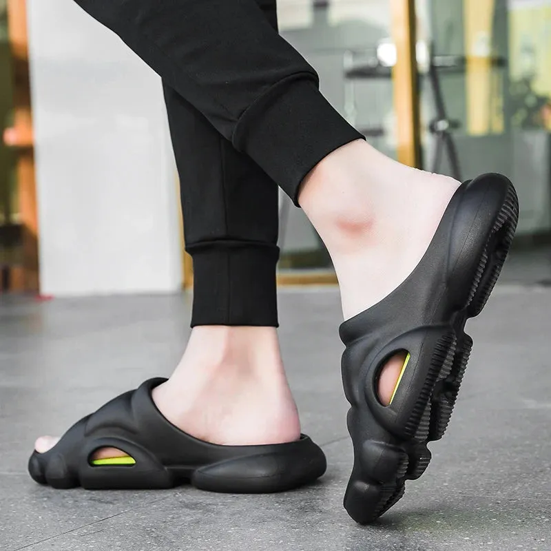 Men's Slip on Platform Slippes Summer Open Toe Light Breatable Non-slip Bathroom Slides Shoes for Men Outdoor Male Casual Shoes