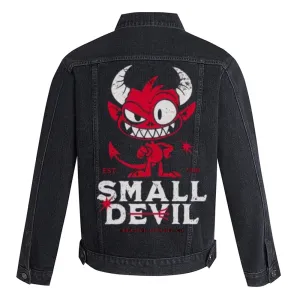 Mens SMALL DEVIL Graphic Button Up Denim Jacket
