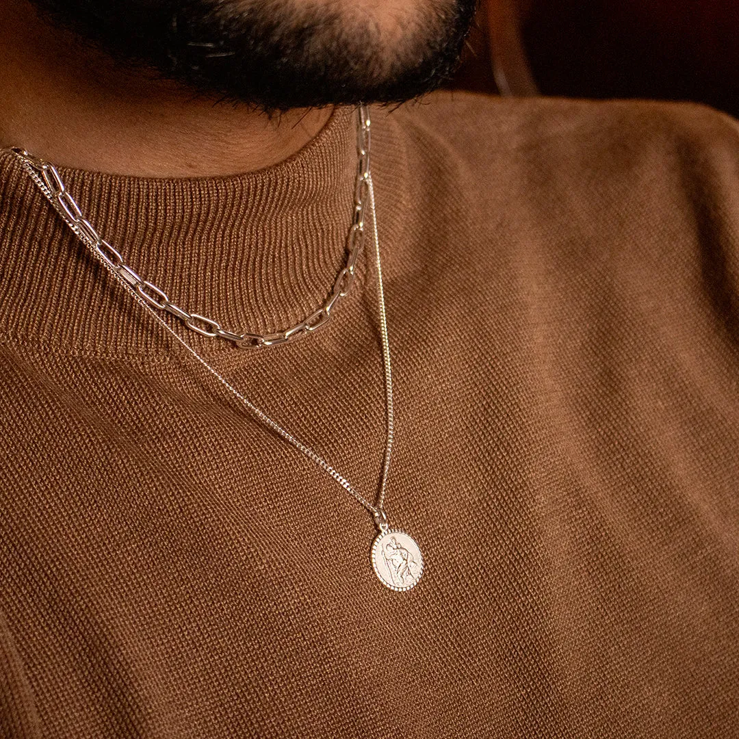 Men's St Christopher Necklace Solid Silver   Engraving