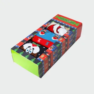 Men's Ugly Christmas Cotton Crew Socks 3 Pack - Blue & Red