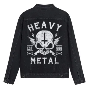 Mens Vintage Heavy Metal Skull Graphic Denim Jacket