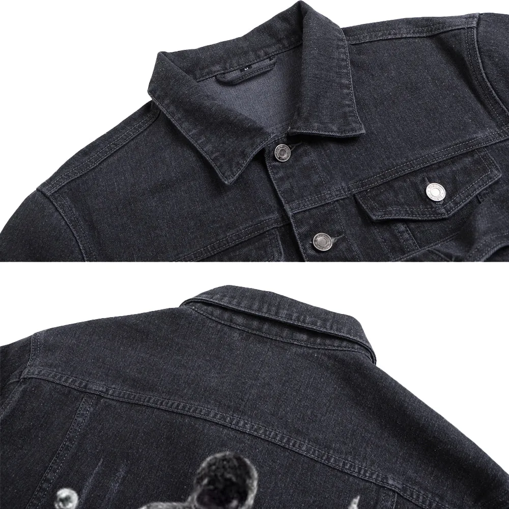 Mens Vintage I SERVE THE ONLY KING Graphic Denim Jacket