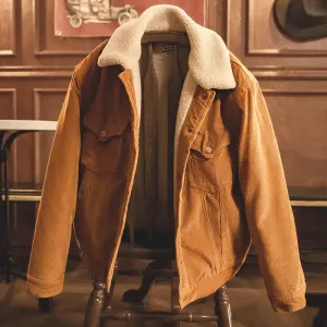 Men's Vintage Style Corduroy Fleece Jacket - Solid Color
