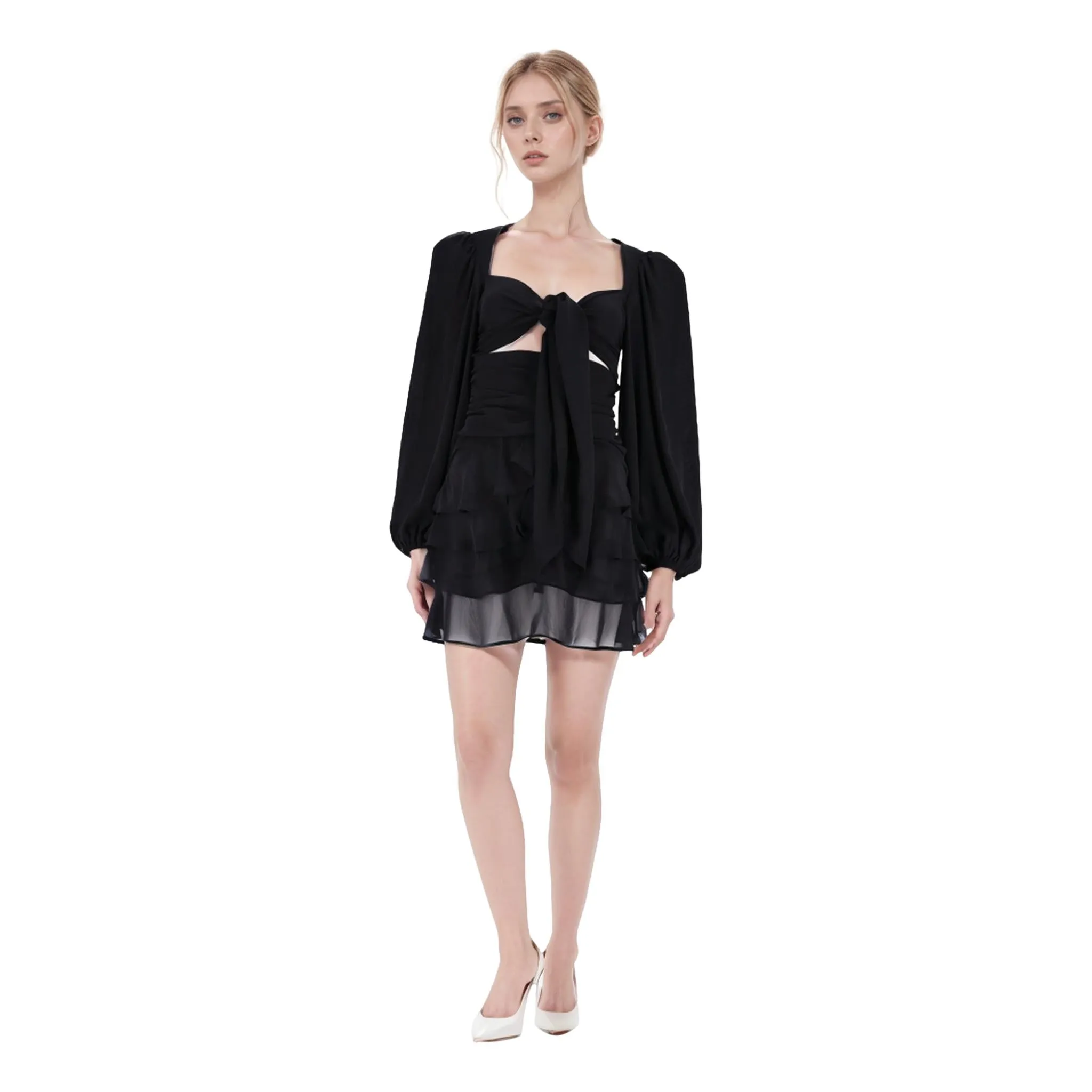 Mergim Lace Cut-Out Detail Tiered Dress. Size 2US