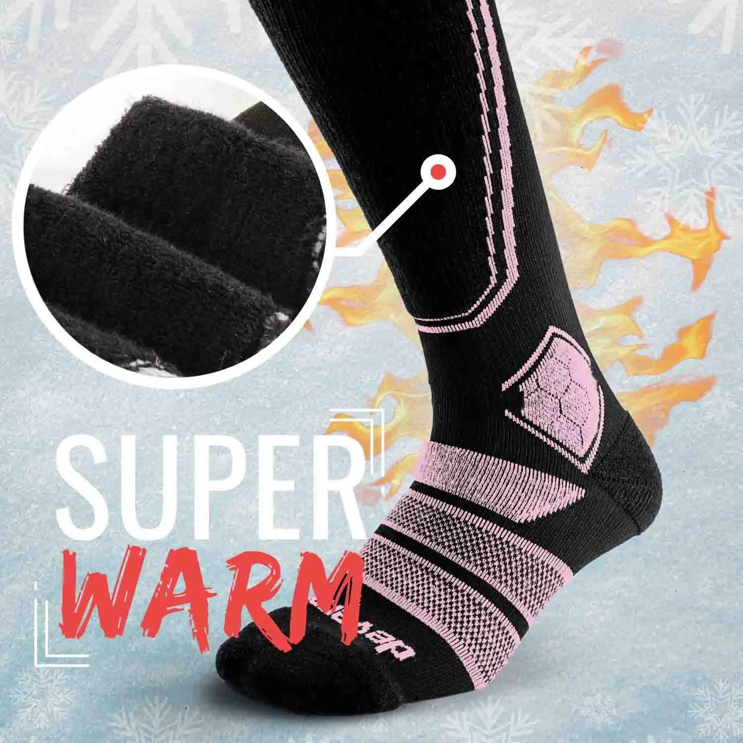 Merino Wool Ski Socks & Snowboard Socks for Kids (Black & Pink)